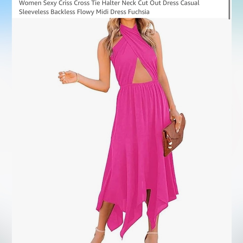 Elegant Pink criss cross cutout Halter Dress
